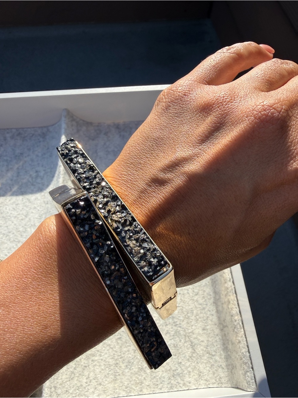 Stylish Black Crystal Bar Cuff Bracelet